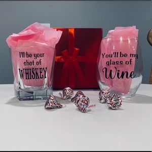 couples wine glass whiskey glass